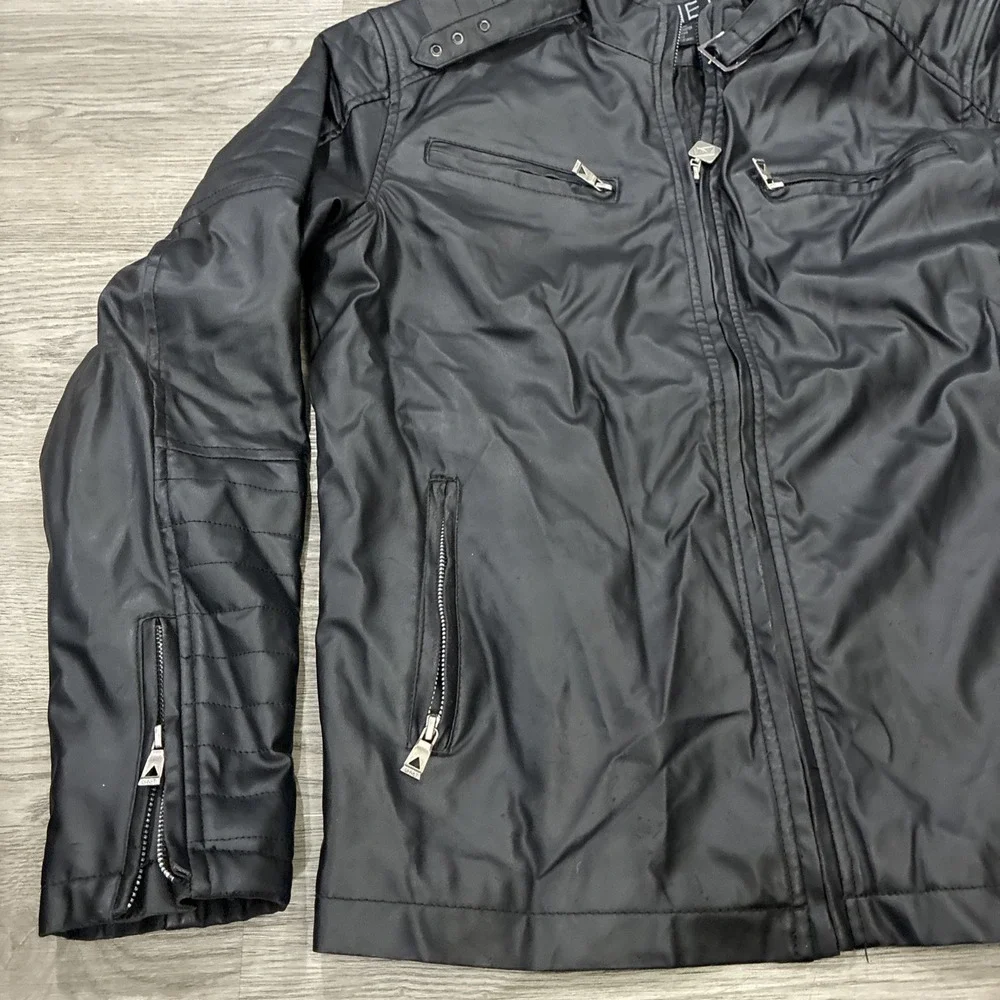 G-Net Men's Faux Leather Jacket 4 Front Pockets Size S Full Zip Black EUC - Picture 3 of 7